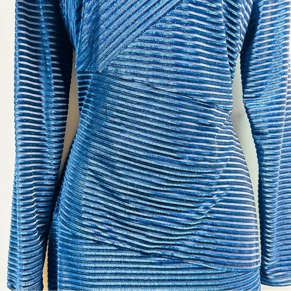 NWT Adrianna Papell Women’s Sz 10 Blue Sheer Shimmer Velvety Long Sleeve Dress - Picture 2 of 8